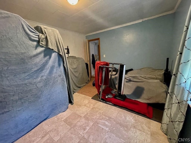 bedroom with crown molding