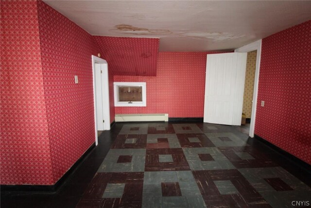 850 County Route 37, Hastings, NY 13036 - hall featuring a baseboard radiator, wallpapered walls, tile patterned floors, and baseboards