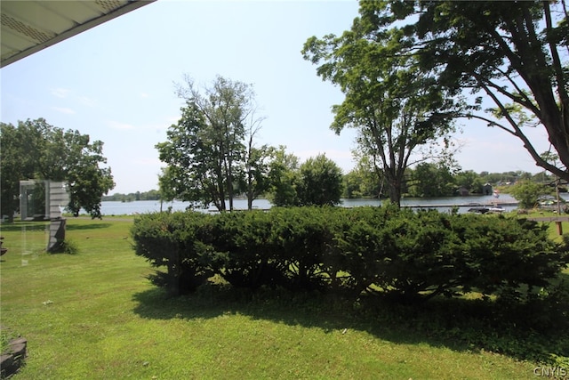 view of yard with a water view