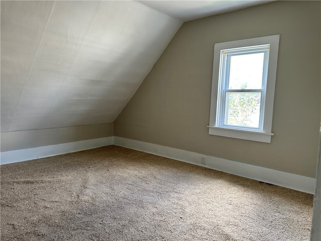 additional living space with carpet flooring and vaulted ceiling