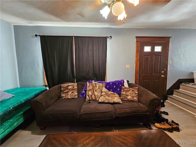 living room with a ceiling fan