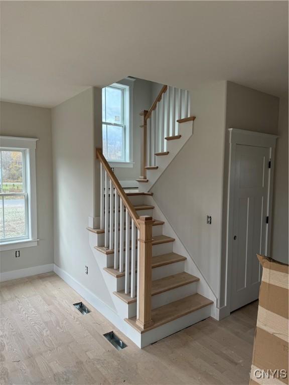 stairs featuring wood-type flooring