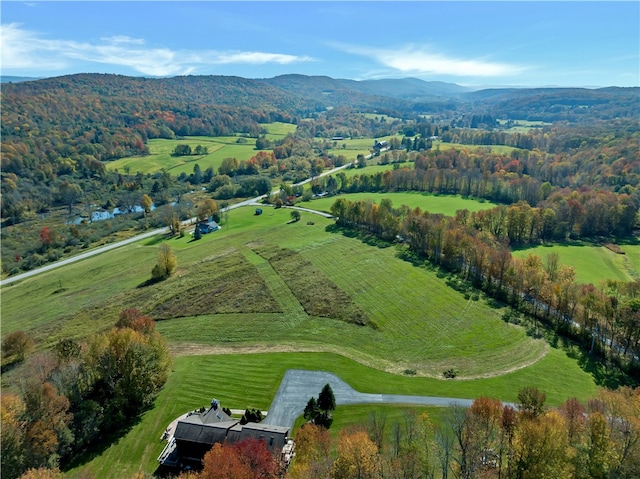 bird's eye view with a mountain view and a rural view