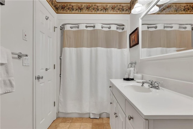 bathroom featuring vanity and shower / bath combination with curtain