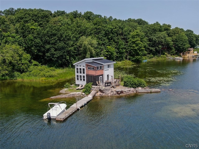 view of dock with a water view