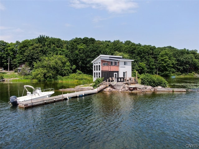 dock area featuring a water view