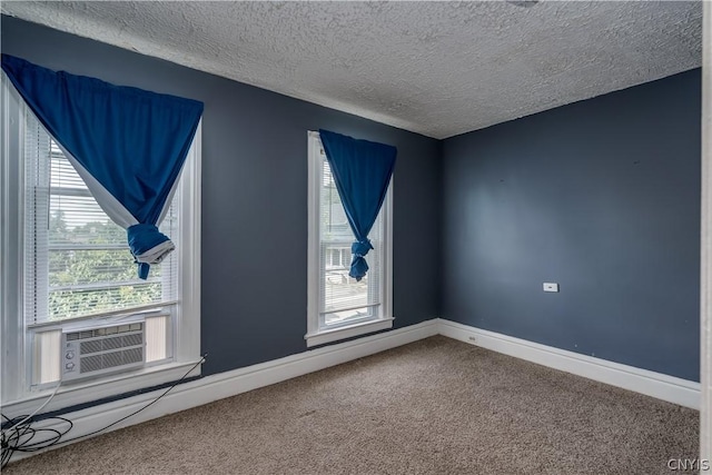 unfurnished room featuring carpet flooring, a wealth of natural light, and a textured ceiling