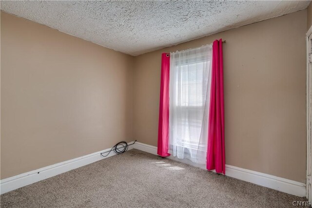 empty room with carpet and a textured ceiling