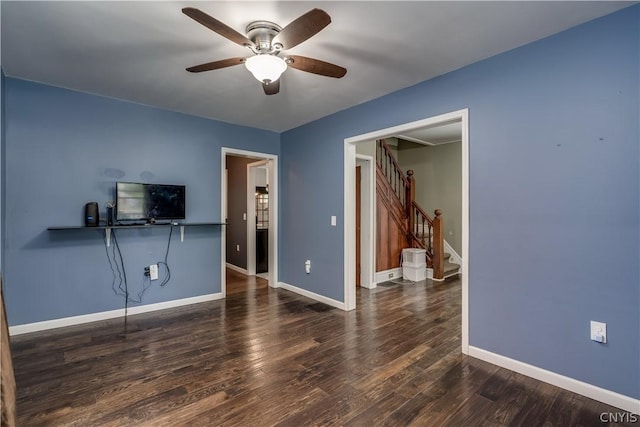 interior space with ceiling fan and hardwood / wood-style floors