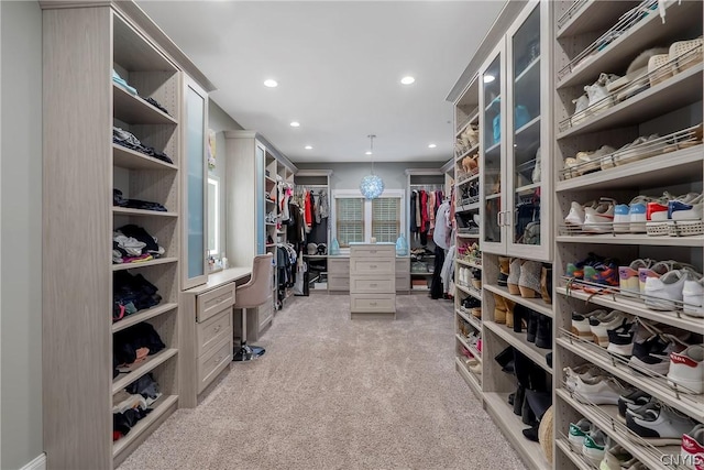 spacious closet with light carpet