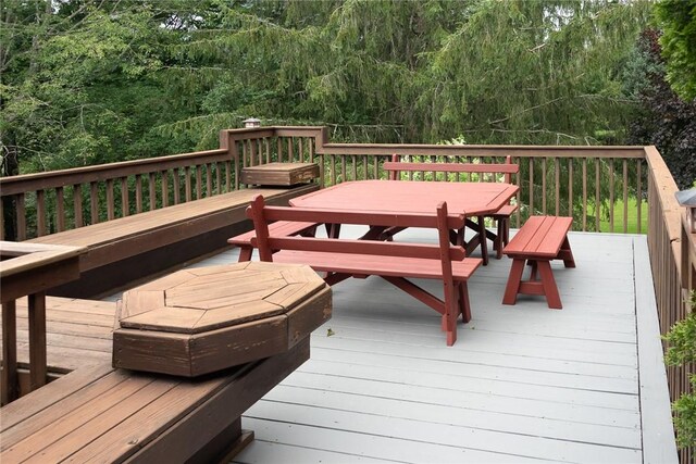 94 Overlook Dr, Andes, NY 13731 - wooden deck featuring outdoor dining area and a forest view