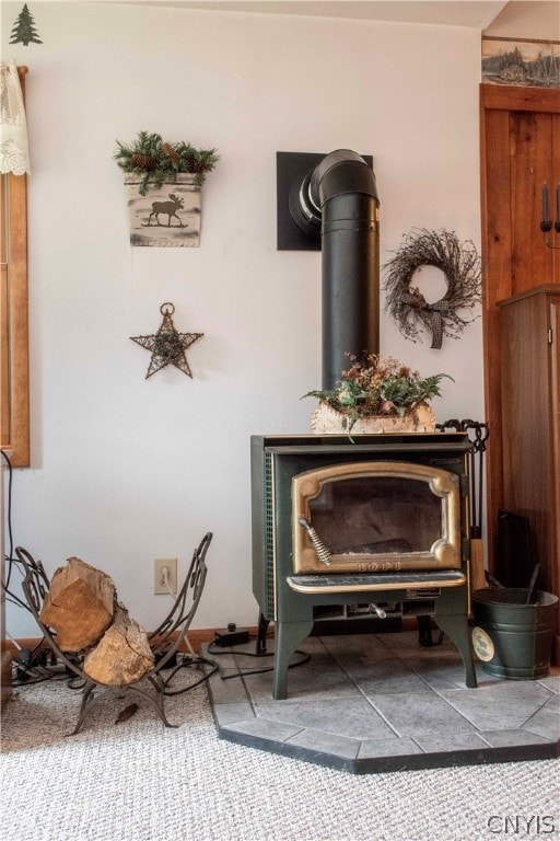 room details with a wood stove