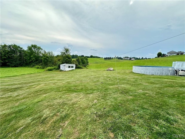 view of yard with a shed