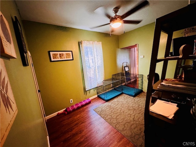 interior space with ceiling fan and wood-type flooring