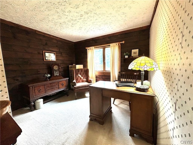 office space with carpet and a textured ceiling