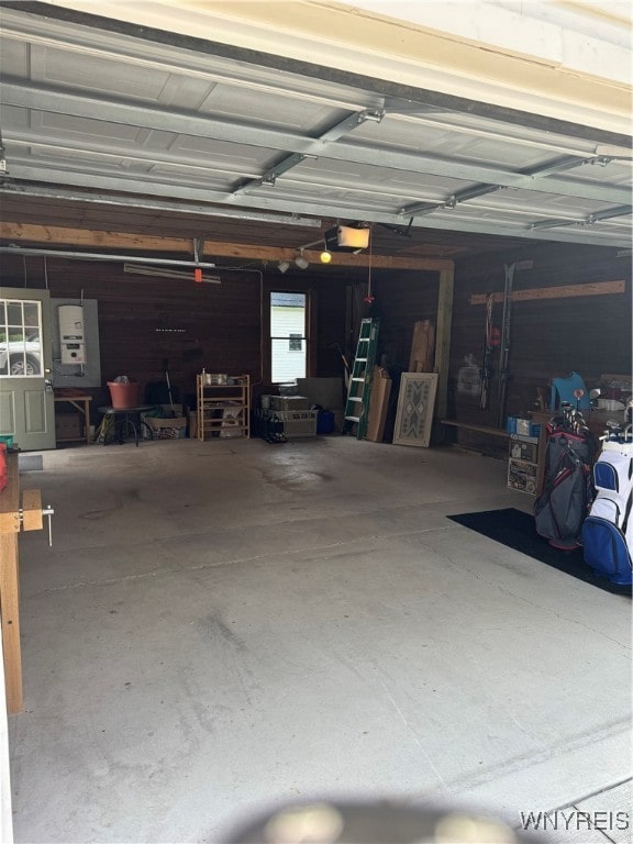 garage with a garage door opener