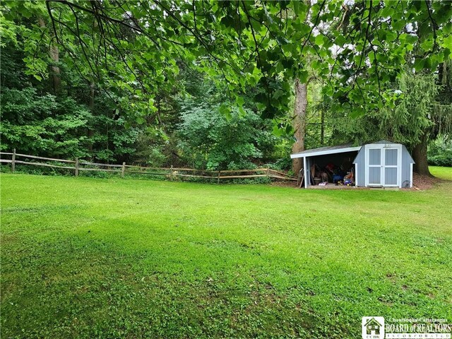 view of yard with a shed