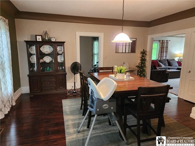 dining space with dark wood-type flooring