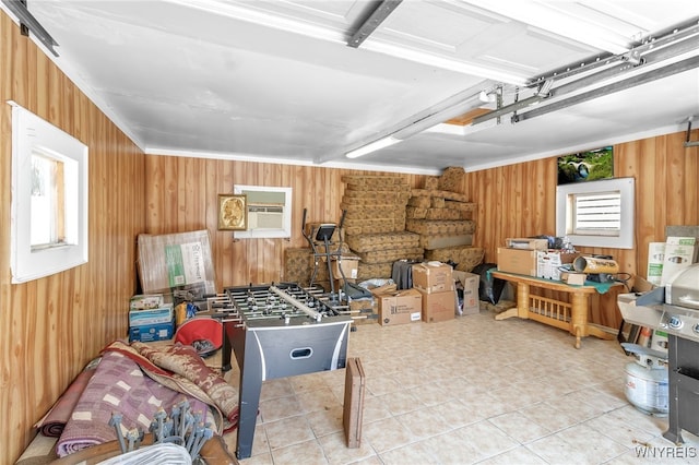 playroom featuring wooden walls