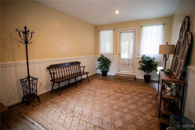 living area with hardwood / wood-style flooring