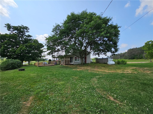 view of yard with a storage unit