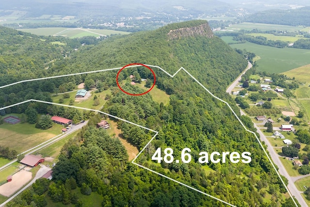 birds eye view of property with a rural view