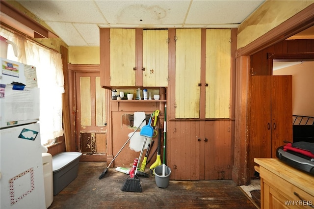 misc room with wooden walls, dark wood-type flooring, and a healthy amount of sunlight