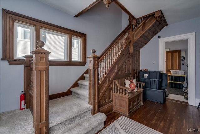 staircase featuring hardwood / wood-style floors