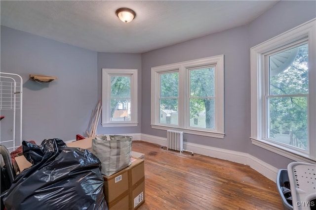 miscellaneous room with radiator and hardwood / wood-style floors