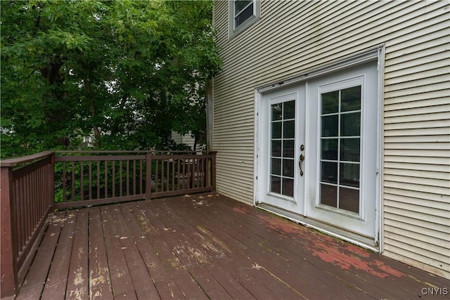 wooden terrace featuring french doors