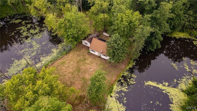 bird's eye view featuring a water view