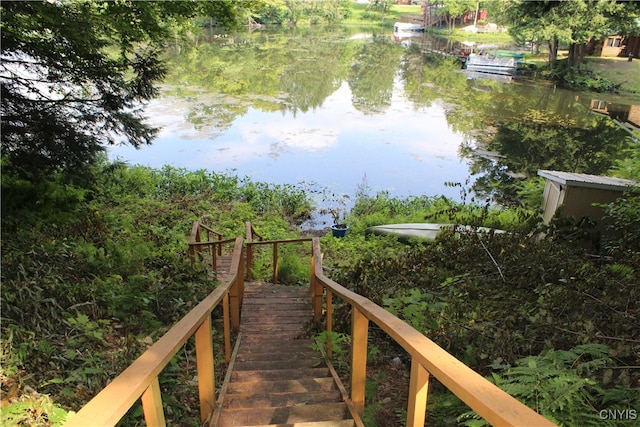 view of dock with a water view