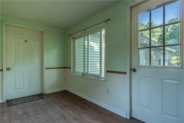 doorway to outside featuring dark wood-type flooring