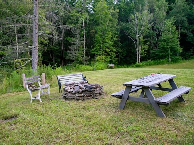 1724 Calhoun Hill Rd, Andes, NY 13731 - view of community with an outdoor fire pit, a lawn, and a view of trees