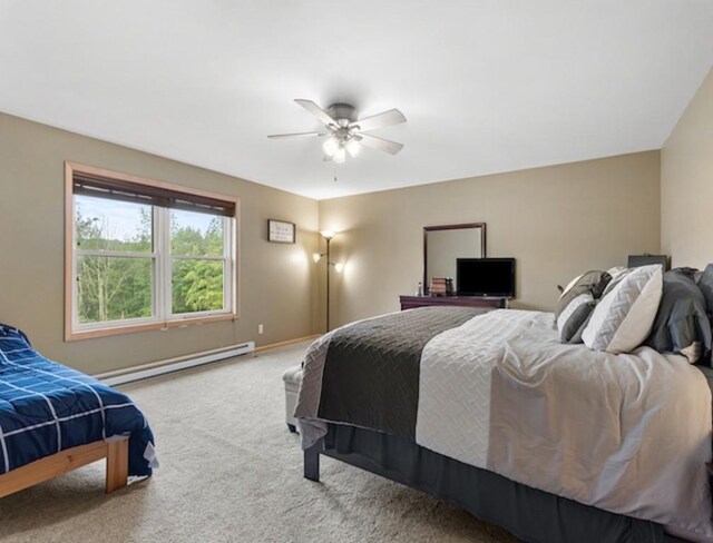 1724 Calhoun Hill Rd, Andes, NY 13731 - bedroom with a baseboard radiator, carpet, ceiling fan, and baseboards