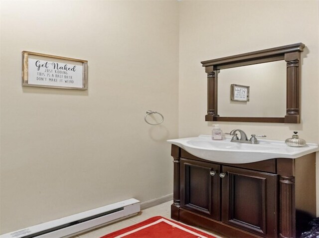 1724 Calhoun Hill Rd, Andes, NY 13731 - bathroom with a baseboard radiator, vanity, and baseboards
