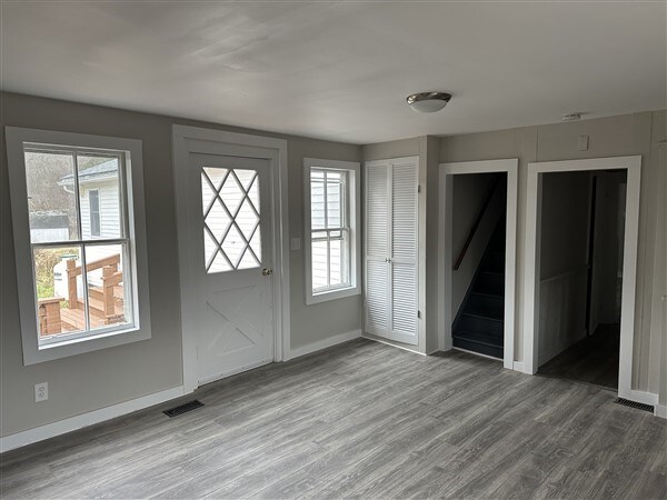 entryway with wood-type flooring