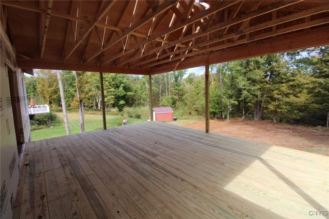 deck with a shed