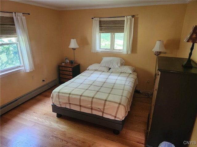 1666 Buffs Blf, Skaneateles, NY 13152 - bedroom with baseboard heating, wood finished floors, multiple windows, and crown molding