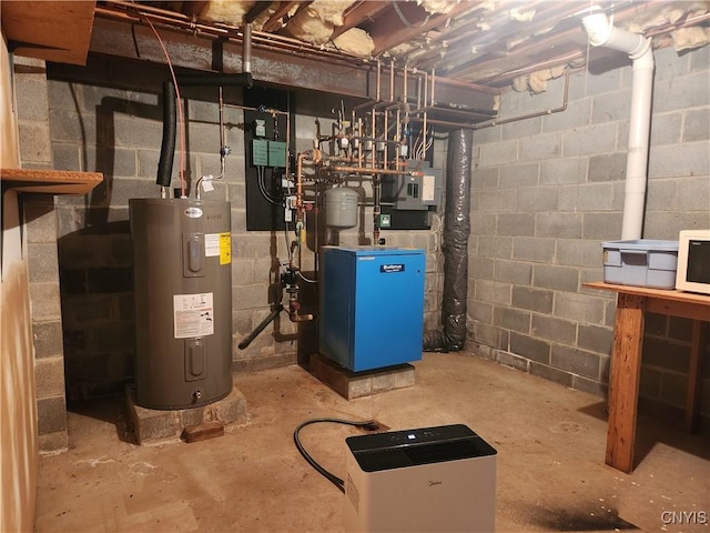 1666 Buffs Blf, Skaneateles, NY 13152 - utility room featuring electric water heater and a heating unit