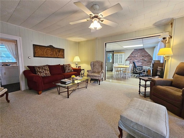 18 Wheeler St, Deposit, NY 13754 - carpeted living room with ceiling fan and washer / clothes dryer