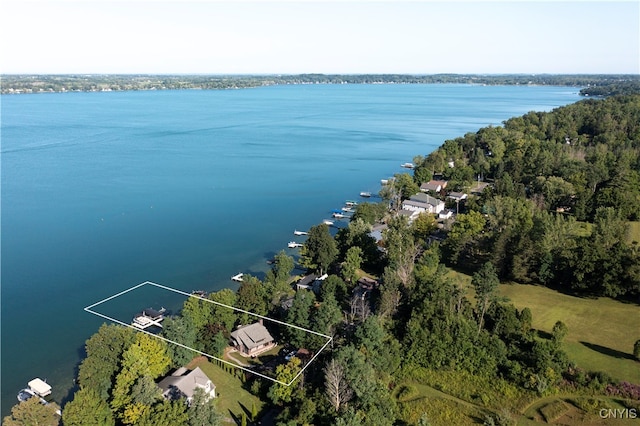 drone / aerial view featuring a water view