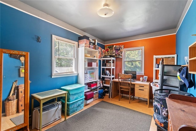 office space with hardwood / wood-style flooring