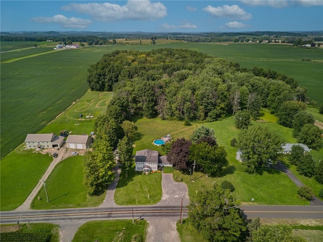 birds eye view of property featuring a rural view