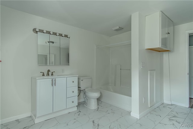 full bathroom featuring toilet, tile patterned flooring, shower / washtub combination, and vanity