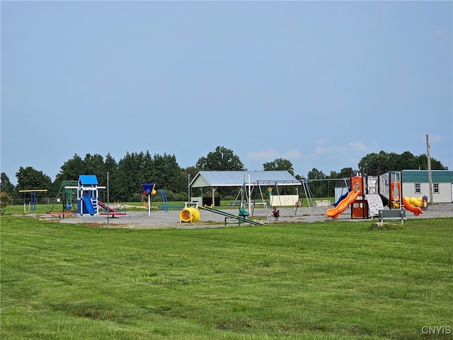 view of play area with a yard