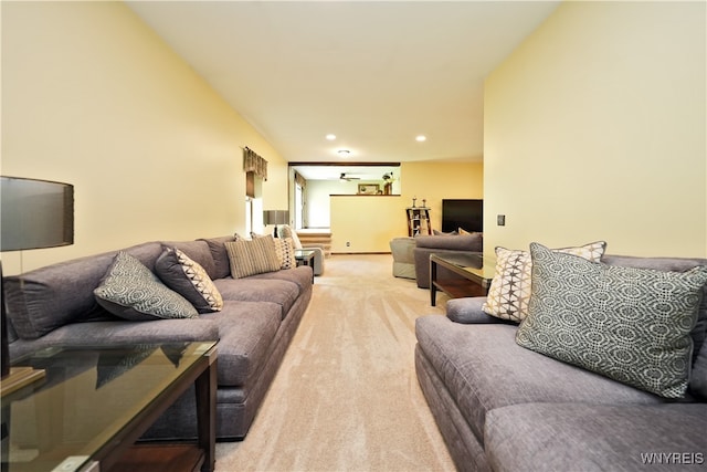 living room with light colored carpet