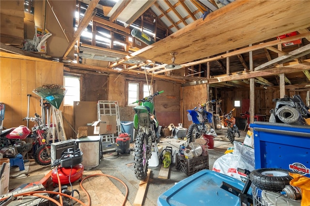 garage with wooden walls