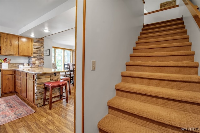 staircase with wood-type flooring