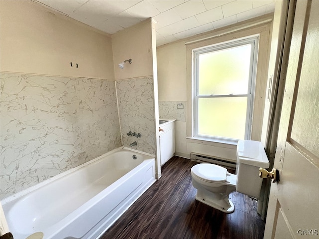 full bathroom with toilet, a healthy amount of sunlight, vanity, and bathtub / shower combination